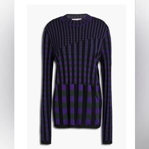 Diane Von Furstenberg Purple and Green Checkered Top Yolanda Checked Ribbed Knit